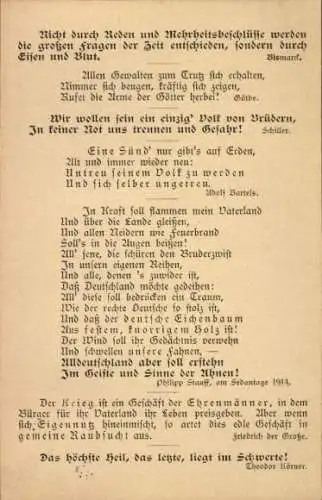 Ak Zitate, Bismarck, Schiller, Nicht durch Reden und Mehrheitsbeschlüsse werden die großen Fragen..