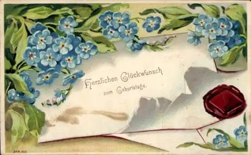 Präge Ak Glückwunsch Geburtstag, Blumen, Brief