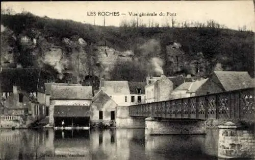 Ak Les Roches Loir et Cher, Vue générale du Pont