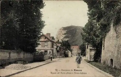 Ak Saint Adrien Seine Maritime, Route de Paris allant