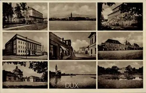 Ak Duchcov Dux Region Aussig, Gesamtansicht, Straße, Platz