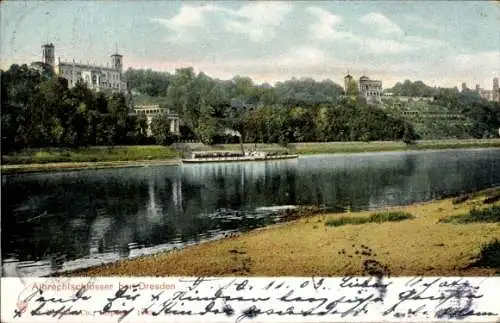 Ak Dresden Altstadt Friedrichstadt, Albrechtschlösser und die Elbe, Aussicht auf die Landschaft
