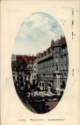 Präge Ak Leipzig, Naschmarkt, Goethedenkmal