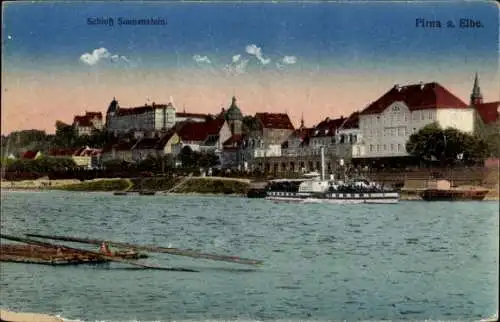 Ak Pirna in Sachsen, Schloss Sonnenstein, Flussdampfer