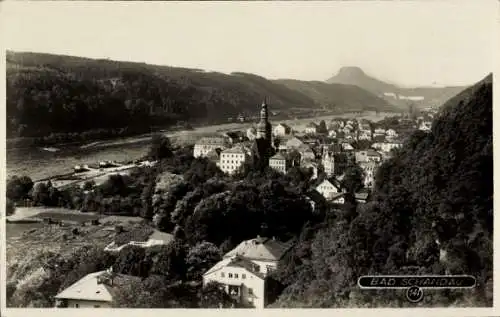 Ak Bad Schandau Sächsische Schweiz, Blick auf  Kirchturm, Berge, Sächsische Schweiz