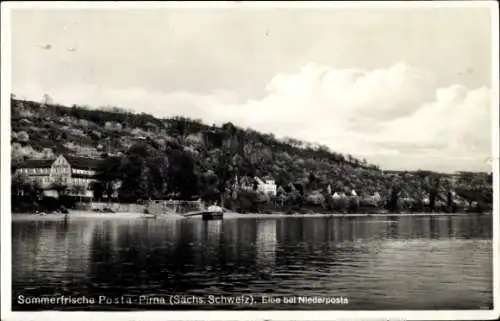 Ak Posta Pirna in Sachsen, Sommerfrische Posta- Sächsische Schweiz, Elbe bei Niederposta