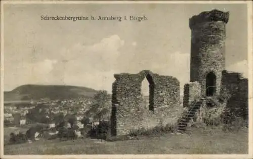 Ak Annaberg Buchholz im Erzgebirge, Schreckenbergruine, Stadtansicht, Schwarz-Weiß Foto