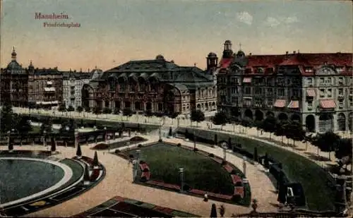 Ak Mannheim in Baden, Friedrichsplatz, Gebäude, Gartenanlagen, historische Architektur