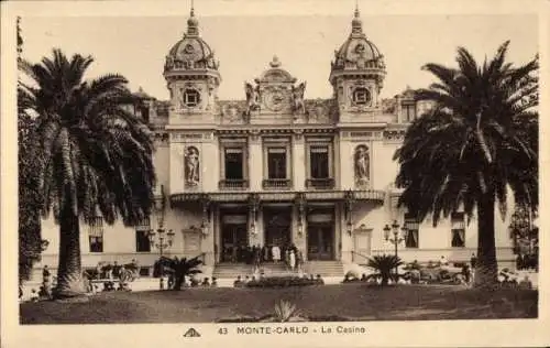 Ak Monte Carlo Monaco, Le Casino, prächtige Architektur, Palmen,  Szenerie