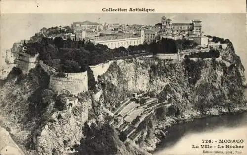 Ak Monaco, Collection Artistique, La Ville, Le Rocher, Felswände