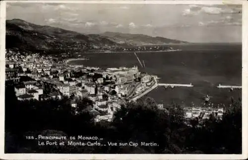Ak Monte Carlo Monaco, Panorama von Monte-Carlo, Hafen und Cap Martin