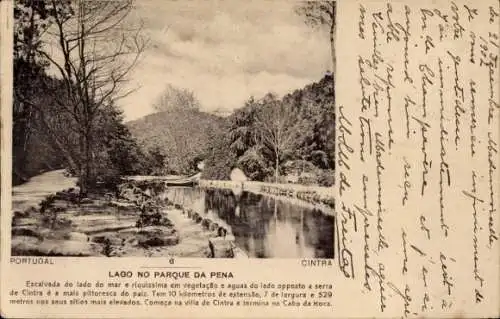 Ak Sintra Cintra Portugal, Lago im Parque da Pena, malerische Landschaft, üppige Vegetation, Wass