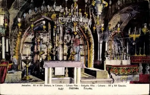 Ak Jerusalem Israel,  Calvaire, Golgatha Altar, religiöse Atmosphäre, schöne Innenarchitektur