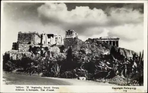 Ak Athen Griechenland, Akropolis, westliche Ansicht, Ruinen,  Architektur