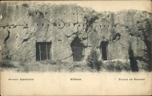 Ak Athen Griechenland, Prison de Socrate,  Stätte, Gefängnis mit Gittern