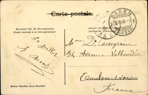 Passepartout Ak Baden Kanton Aargau Schweiz, Straßenansicht, Uhrenturm, Edelweiß