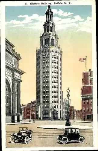Ak Buffalo New York USA, Electric Building, Straßenansicht, Autos