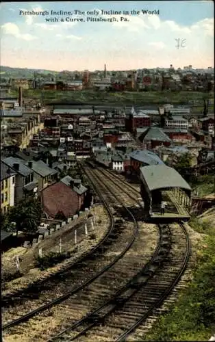 Ak Pittsburgh Pennsylvania USA, Pittsburgh Incline, nur geneigte Bahn mit Kurve in der Welt