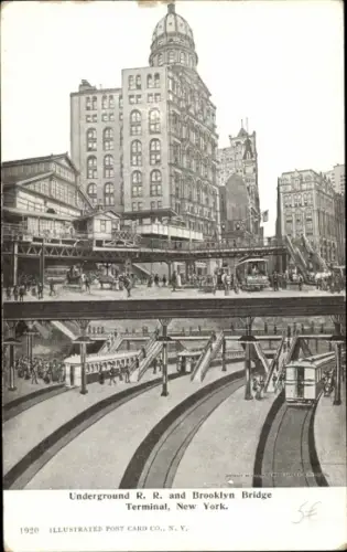 Ak Brooklyn New York City USA, Brooklyn Bridge Terminal, Underground Railroad, r Stil