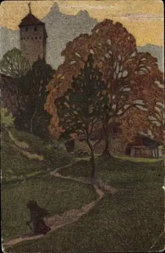 Künstler Ak Schlatter, Ernst, Luzern Stadt Schweiz, Abend auf Musegg