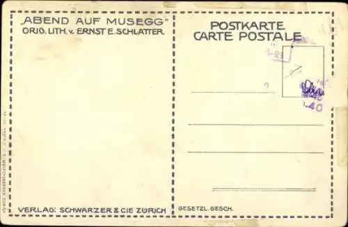 Künstler Ak Schlatter, Ernst, Luzern Stadt Schweiz, Abend auf Musegg