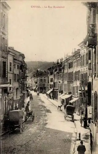 Ak Épinal Lothringen Vosges, Straße mit Gebäuden, Pferdewagen, Stadtansicht