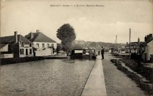Ak Rogny les Sept Écluses Yonne, Kanalansicht, L'Ecluse Sainte-Barbe, Boote, Häuser