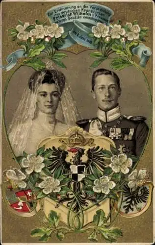 Präge Wappen Ak Kronprinz Wilhelm von Preußen, Kronprinzessin Cecilie, Hochzeit