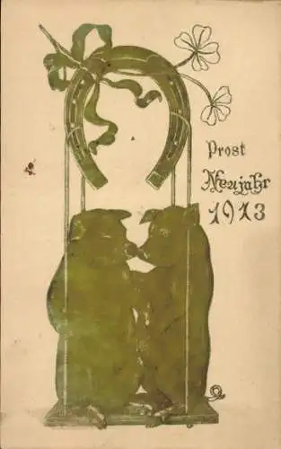 Präge Ak Glückwunsch Neujahr 1913, Schweine, Hufeisen