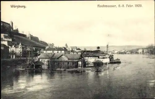 Ak Würzburg am Main Unterfranken, Hochwasser, 6.-8. Februar 1909