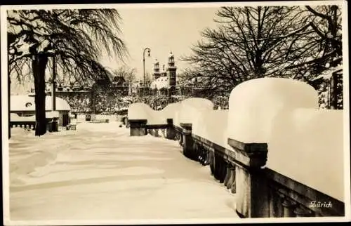 Ak Zürich Stadt Schweiz, Stadt im Schnee, Winteridyll
