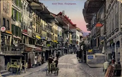 Ak Thun Kanton Bern Schweiz, Hauptgasse, Geschäfte