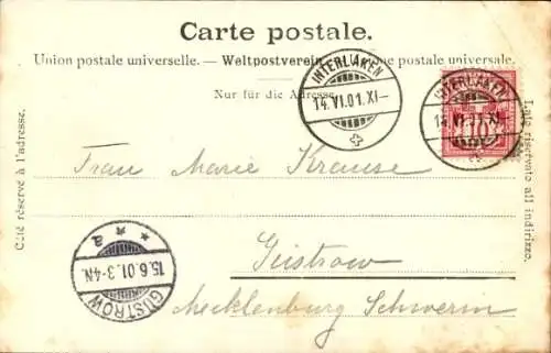 Ak Interlaken Kanton Bern Schweiz, Panoramaansicht von  Berge im Hintergrund, Postkartenformat