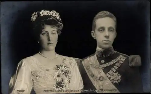 Ak König Alfons XIII von Spanien, Victoria Eugénie von Battenberg, Portrait