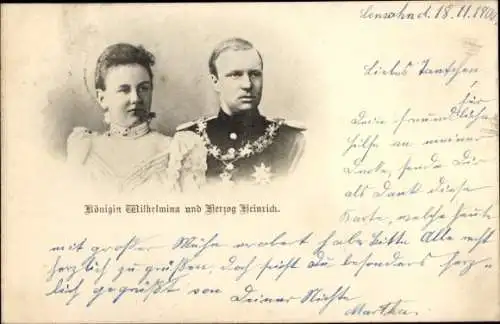 Ak Königin Wilhelmina der Niederlande, Herzog Heinrich zu Mecklenburg