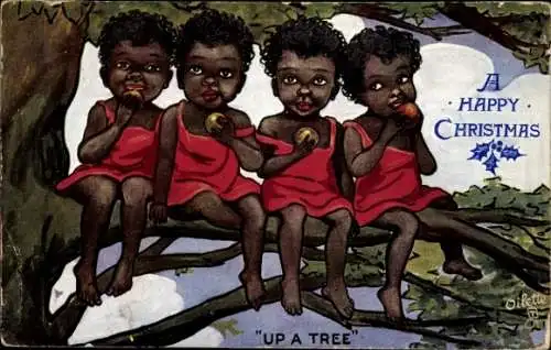 Künstler Ak Children, Up a Tree, Happy Little Coons, Tuck 9228