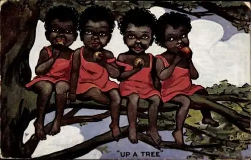 Künstler Ak Children, Up a Tree, Happy Little Coons, Tuck 9228