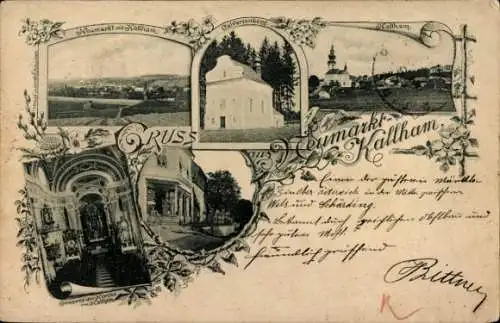 Ak Neumarkt Kallham Oberösterreich, Gesamtansicht, Kirche, Innenansicht, Calvarienberg