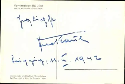 Ak Operettensänger Fred Raul, Portrait, Autogramm