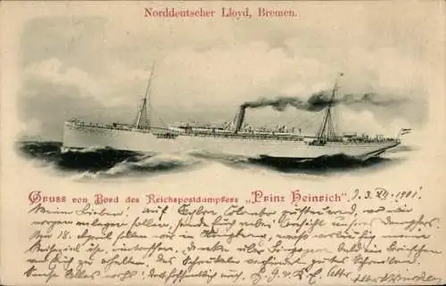 Ak Reichspostdampfer Prinz Heinrich, Norddeutscher Lloyd Bremen NDL