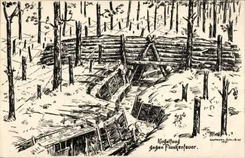 Künstler Ak Kugelfang gegen Frankenfeuer, Schützengraben, I. WK
