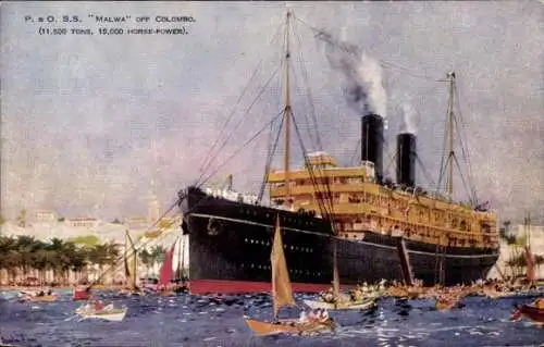 Künstler Ak SS Malwa off Colombo, Peninsular & Oriental Steam Navigation P&O