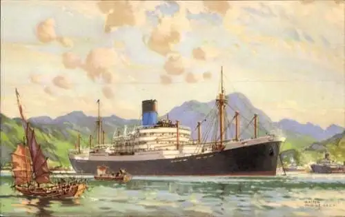 Künstler Ak Thomas, Walter, Dampfschiff der Blue Funnel Line