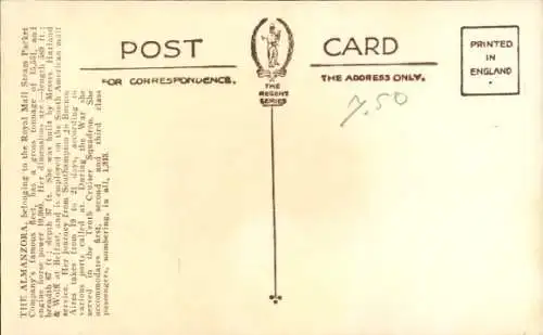 Ak Dampfer RMSP Almanzora, Royal Mail Lines