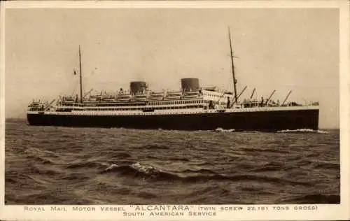 Ak Royal Mail Motor Vessel, Alcantara, Dampfschiff, South American Service