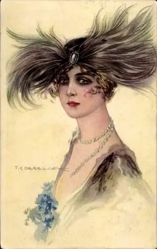Künstler Ak Corbella, T., Portrait einer Frau mit Hut