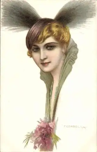 Künstler Ak Corbella, T., Portrait einer Frau mit Hut