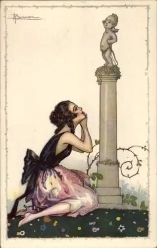 Künstler Ak Busi, Adolfo, junge Frau bittet Amor, 535 - 5