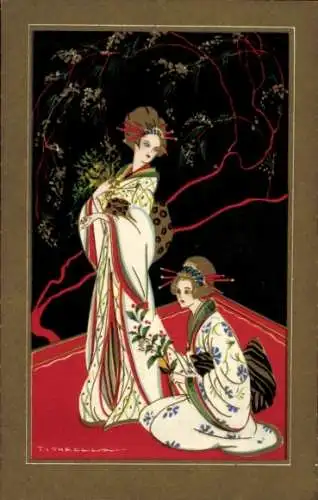 Künstler Ak Corbella, T., Geishas im Gewand