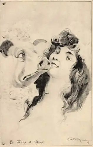 Künstler Ak Frauenportrait, Schwein